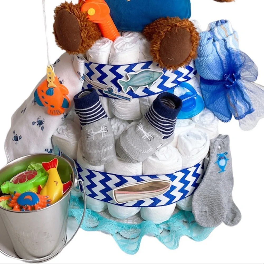 Fisherman Diaper Cake, Nautical Themed